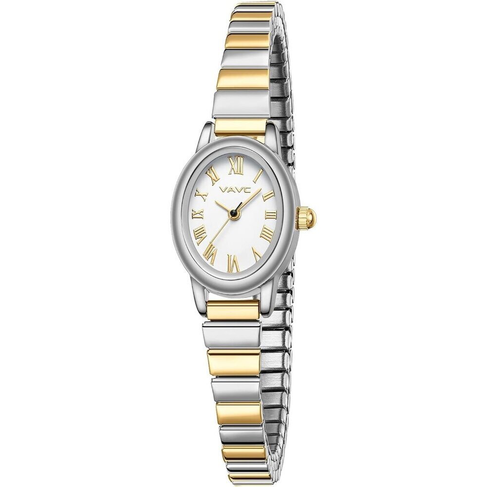 Women's Silver Gold Watch Stainless Steel Expansion Band Oval Case Roman Dial